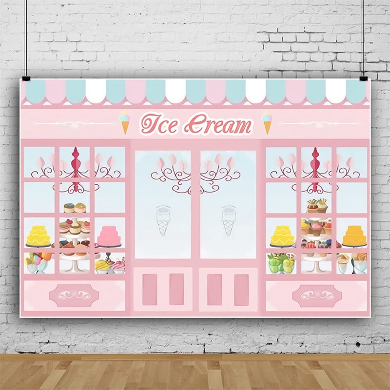 Renaiss 10x8ft Ice Cream Parlor Shop Backdrop Pink Sweet Cake Dessert Shoppe Princess Birthday Party Photography Background for Kids Girls Baby Shower Party Decor Photo Studio Booth Props - Image 3